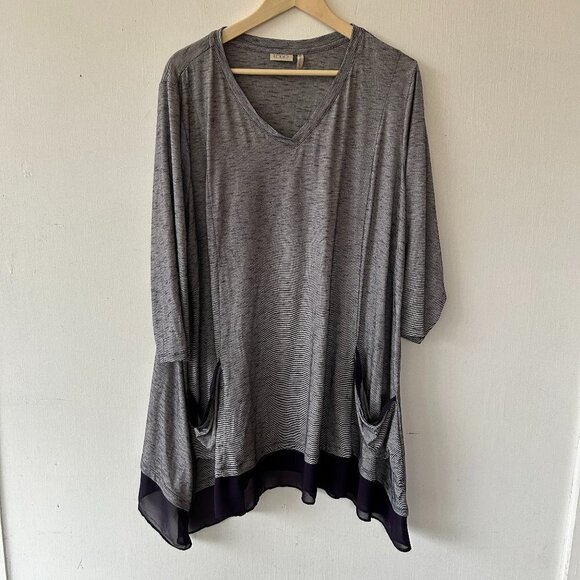 Logo Lori Goldstein Tunic Blouse Womens Plus Size 3XL Blue Striped Pockets - Picture 1 of 6